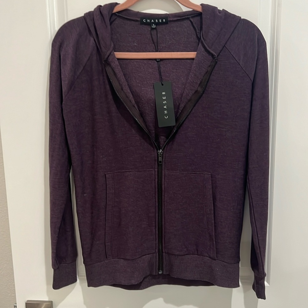 nwt CHASER Raglan Long Sleeve Zip Up Hoodie in Plum Purple - Picture 4 of 7
